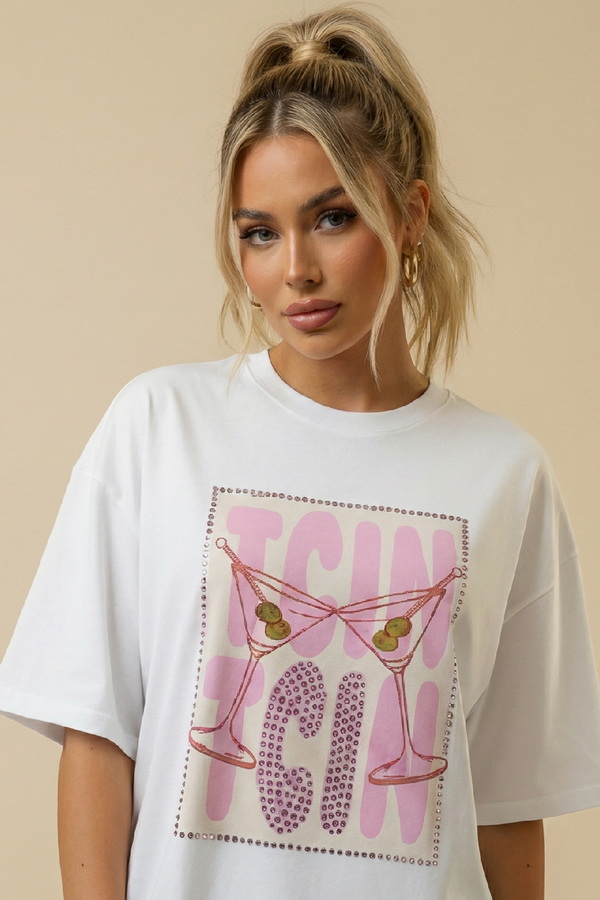 Unitee Oversized T-shirt “TGINI” με Μαρτίνι Στάμπα