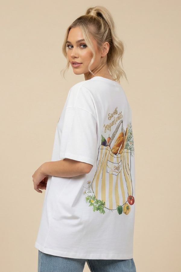 Unitee Oversized Graphic T-shirt με Στάμπα Τσάντας & Baguette