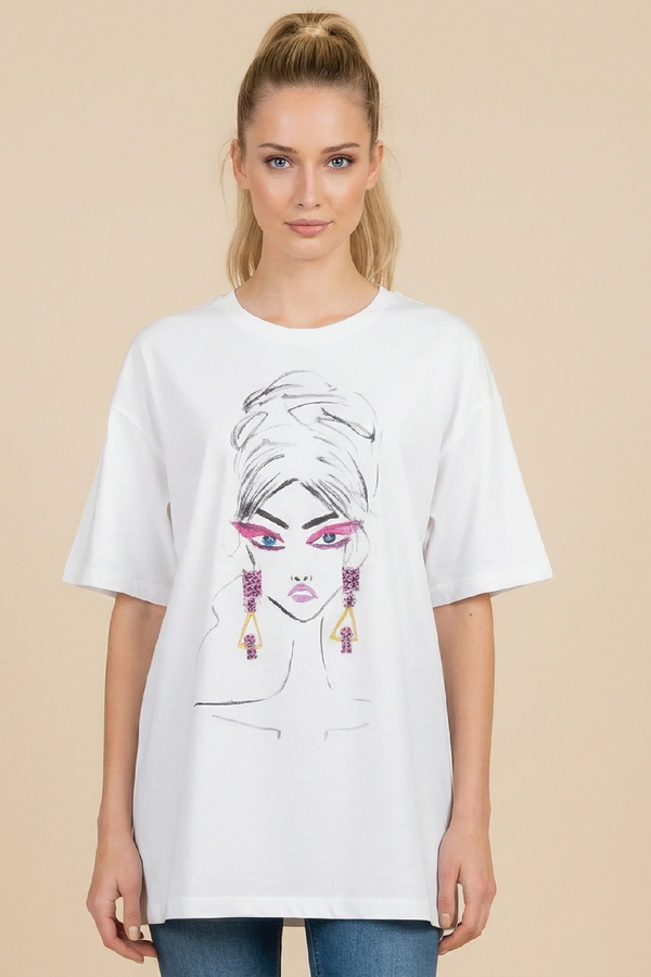 Unitee Oversized T-shirt με Σχέδιο Γυναίκας