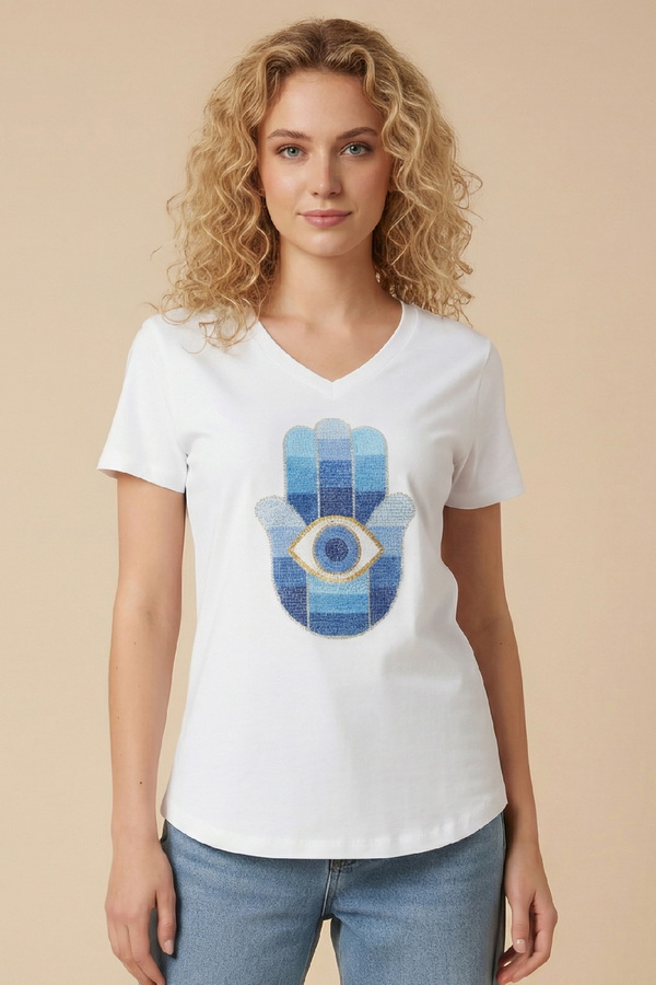Unitee T-Shirt V-Neck με Print "Μάτι"