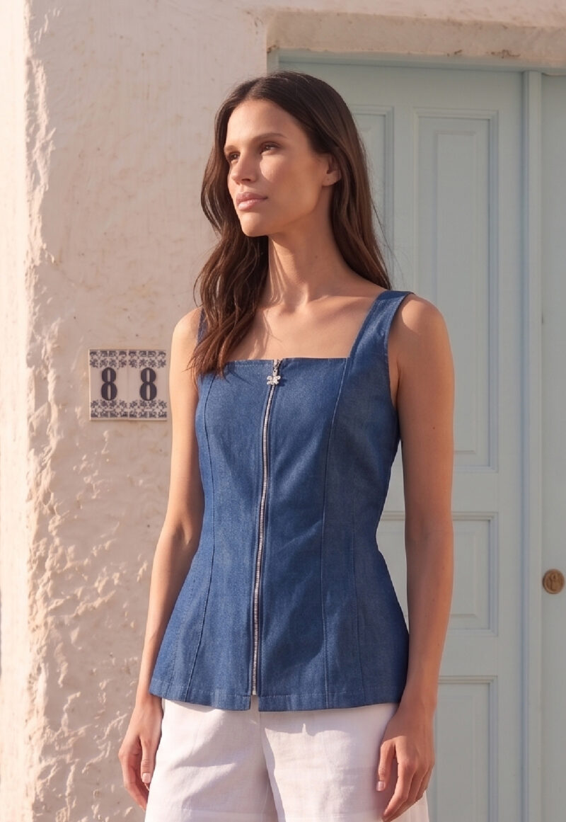 Dejavu Denim Top με Φερμουάρ