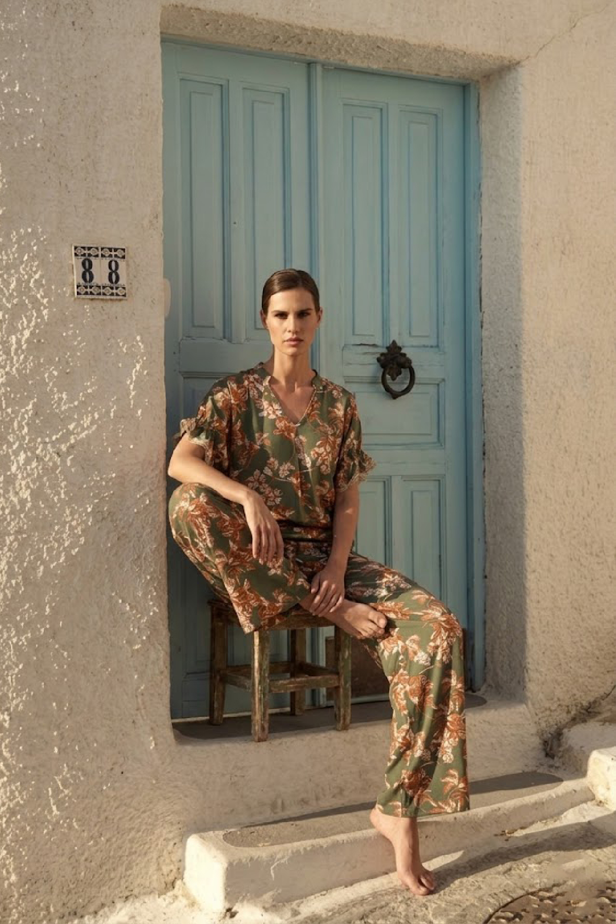 Dejavu Floral Παντελόνα με Λάστιχο στην Μέση