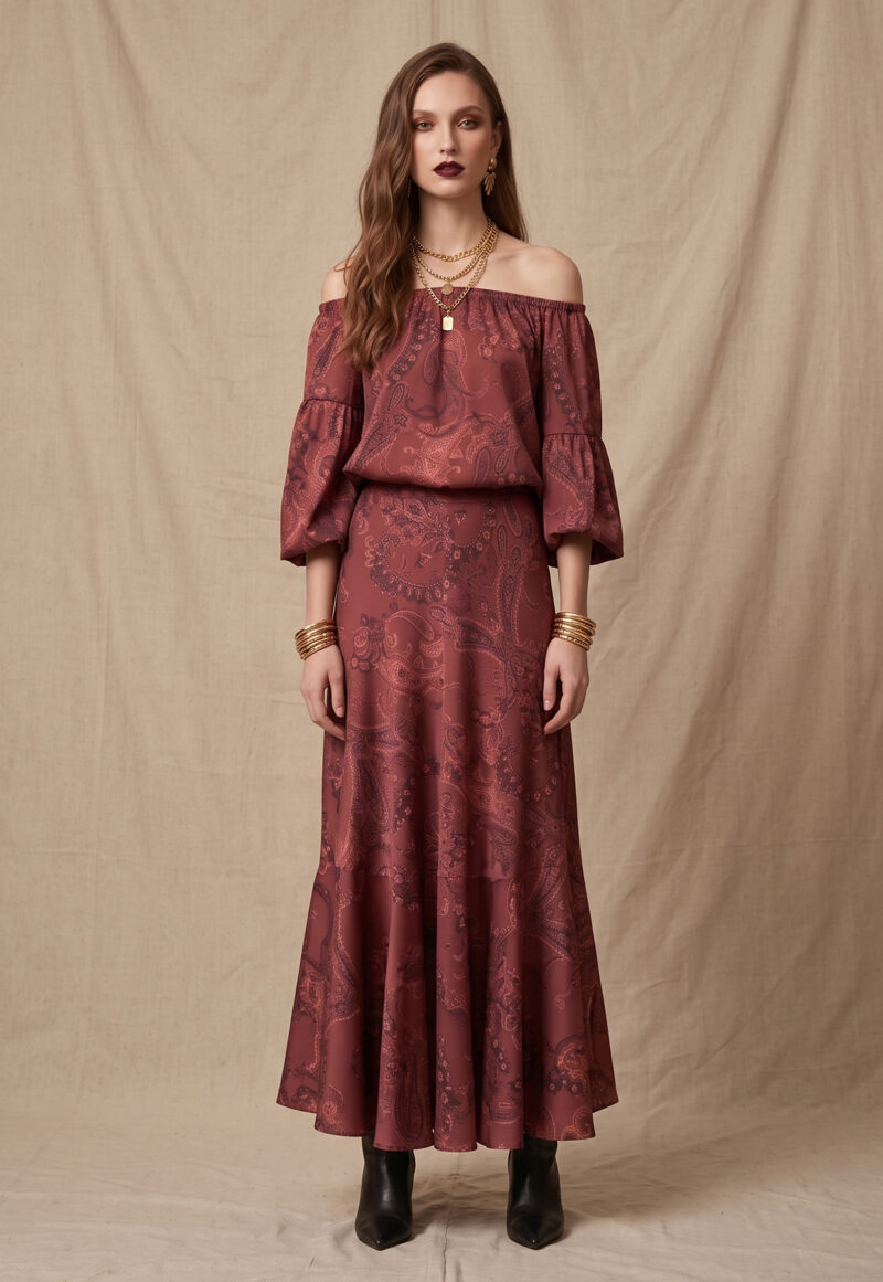 Μπλούζα με Έναν Ώμο Ακάλυπτο και Paisley Print
